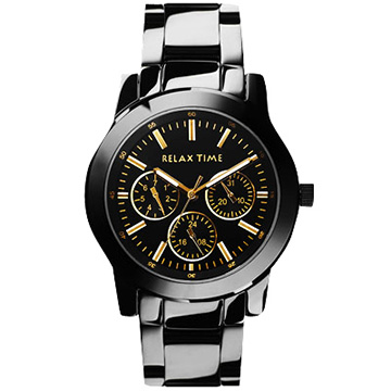 Relax Time 時尚達人日曆顯示腕錶-IP黑x金時標/38mm R0800-16-21B