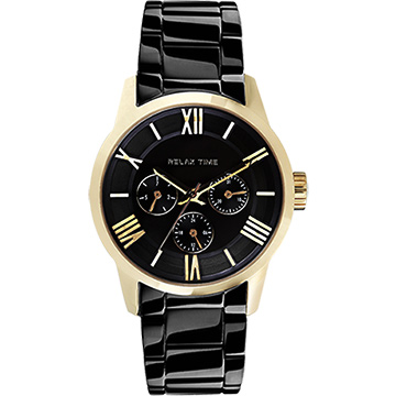 RELAX TIME RT65 羅馬情人日曆腕錶-金框x黑/45mm RT-65-3M