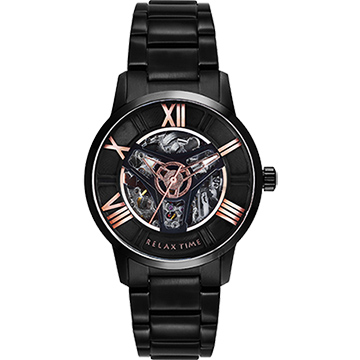 RELAX TIME RT61系列 羅馬鏤空機械腕錶-黑/42mm RT-61-7