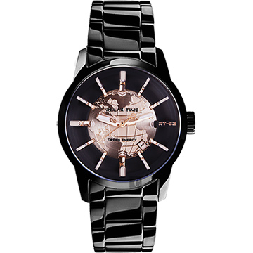 RELAX TIME RT62系列 人動電能地球腕錶-玫塊金x黑/45mm RT-62-2