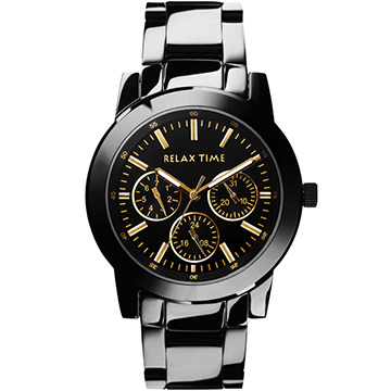 Relax Time 時尚達人日曆顯示腕錶-IP黑x金時標/45mm R0800-16-21X