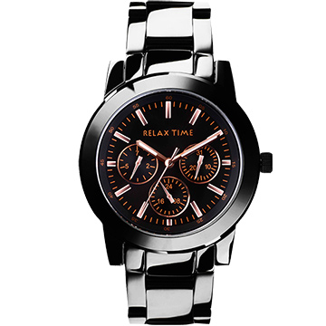 Relax Time 時尚達人日曆顯示腕錶-IP黑x玫塊金時標/42mm R0800-16-10