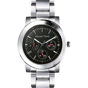 RELAX TIME 時尚型男日曆手錶-黑x銀/38mm R0800-16-13