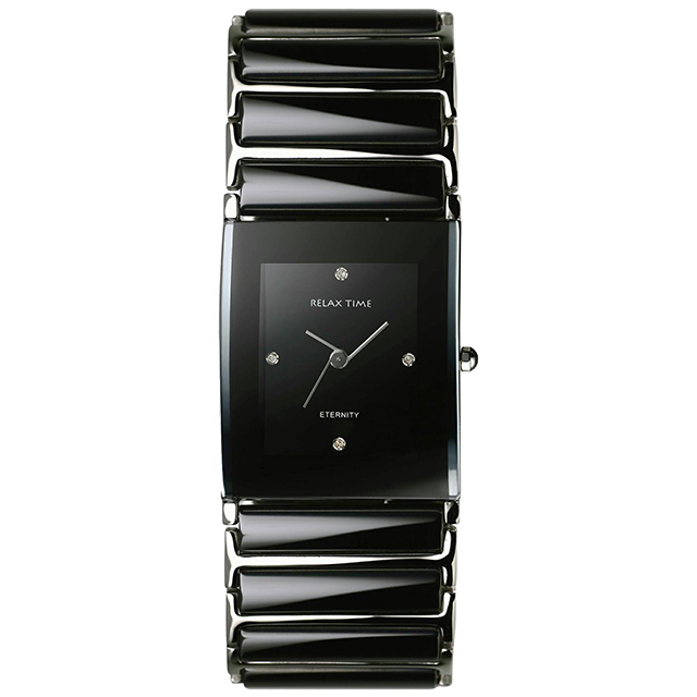 RELAX TIME 魅力陶瓷晶鑽手錶-黑/25mm R0800-31-1BL