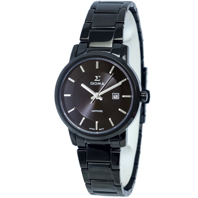 【SIGMA】簡約時尚 藍寶石鏡面黑鋼女錶 1122L-B 黑/黑鋼 30mm 平價實惠的好選擇