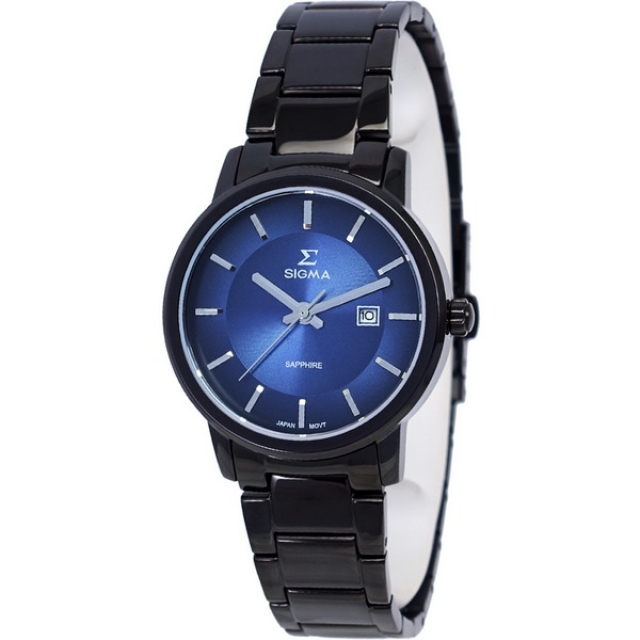 【SIGMA】簡約時尚 藍寶石鏡面黑鋼女錶 1122L-B3 藍/黑鋼 30mm 平價實惠的好選擇