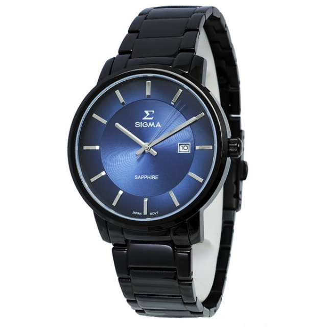 【SIGMA】簡約時尚 藍寶石鏡面黑鋼男錶 1122M-B3 藍/黑鋼 40mm 平價實惠的好選擇