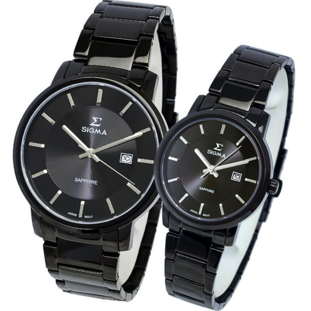 【SIGMA】簡約時尚 藍寶石鏡面情人對錶 1122M-B 1122L-B 黑鋼 平價實惠的好選擇