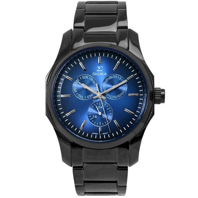 【SIGMA】簡約時尚 藍寶石鏡面時尚腕錶 1018M-B3 藍/黑鋼 41mm 平價實惠好選擇