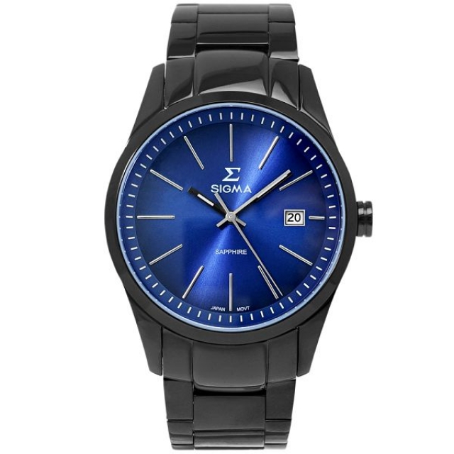 【SIGMA】簡約時尚 藍寶石鏡面時尚腕錶 9814M-B3 藍/黑鋼 41mm 平價實惠好選擇