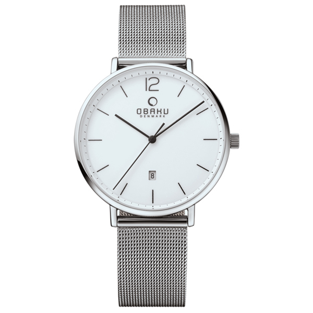 OBAKU 極致簡約時尚日期腕錶-銀米蘭帶