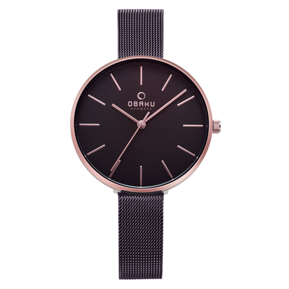 OBAKU 現代闡釋鋼質腕錶-玫瑰金x棕色