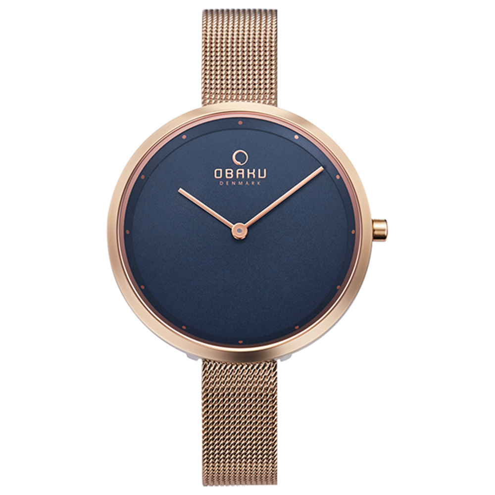 OBAKU 首席極簡主義曲線腕錶-玫瑰金X藍色