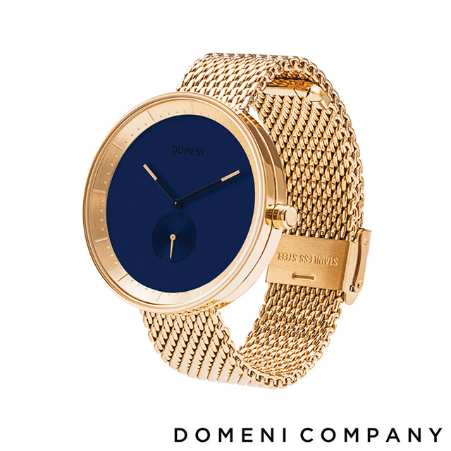 【DOMENI COMPANY】經典系列不鏽鋼單眼女錶 米蘭錶帶/魅惑藍錶盤-金(GBM01-32)