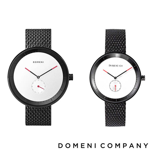 【DOMENI COMPANY】經典系列不鏽鋼單眼情人對錶 米蘭錶帶/時尚白錶盤-黑(BLM01)