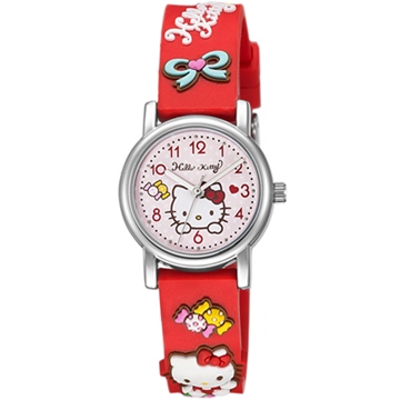 【HELLO KITTY】凱蒂貓生動迷人立體圖案手錶 (紅 KT015LWRR)