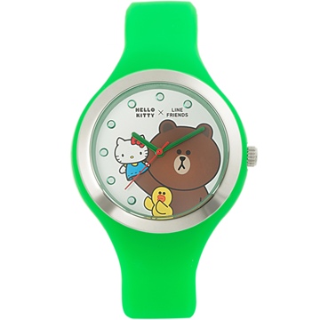 【HELLO KITTY】凱蒂貓 x LINE Friends 限量聯名超萌熊大手錶 (綠 KT063A)