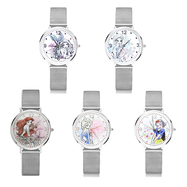 Disney迪士尼 美麗公主系列細緻插畫風格針織鐵帶手錶