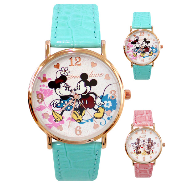 Disney 迪士尼經典組合米奇米妮皮帶錶