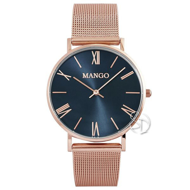 【MANGO】西班牙時尚品牌 簡約羅馬時標米蘭編織腕錶 MA6715L-55R 深藍/玫瑰金 36mm