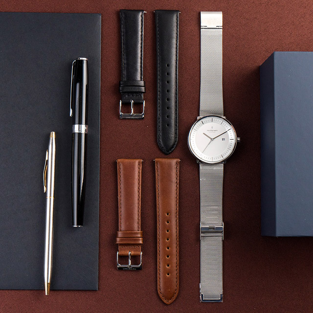 【Nordgreen】Philosopher哲學家x月光銀套組 錶+錶帶2條 40mm極簡手錶(PH40SILEBRLBLMSI)