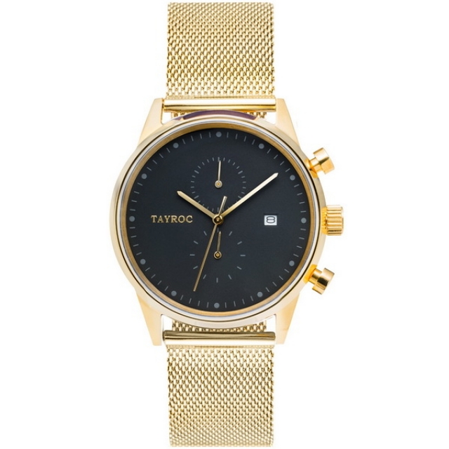 【TAYROC】英國簡約現代風 米蘭編織計時腕錶 TXM090 金/黑 42mm