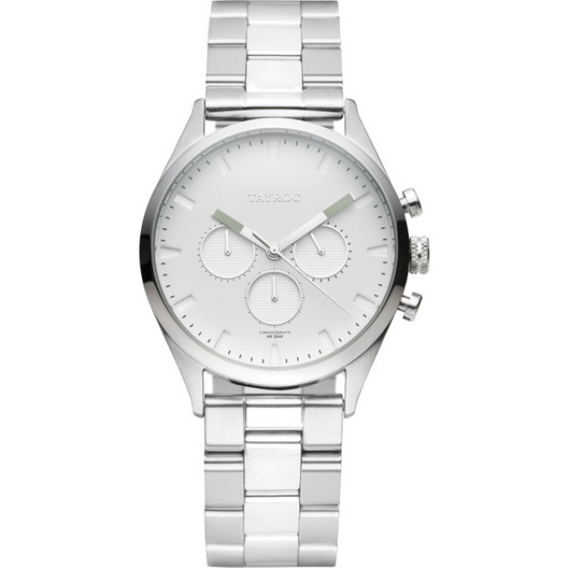 【TAYROC】英國簡約現代風 SHARD三眼計時腕錶 TXM011G 白銀 42mm
