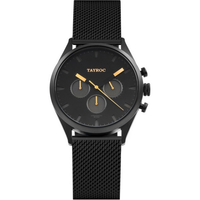 【TAYROC】英國簡約現代風 LIBERTY三眼計時腕錶 米蘭編織 TXM014M 黑鋼 42mm