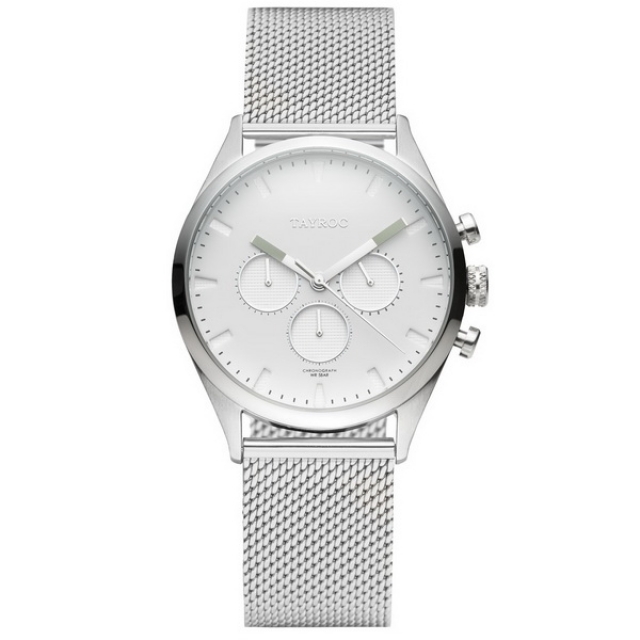 【TAYROC】英國簡約現代風 GLACIER三眼計時腕錶 TXM011M 米蘭帶 白/銀 42mm