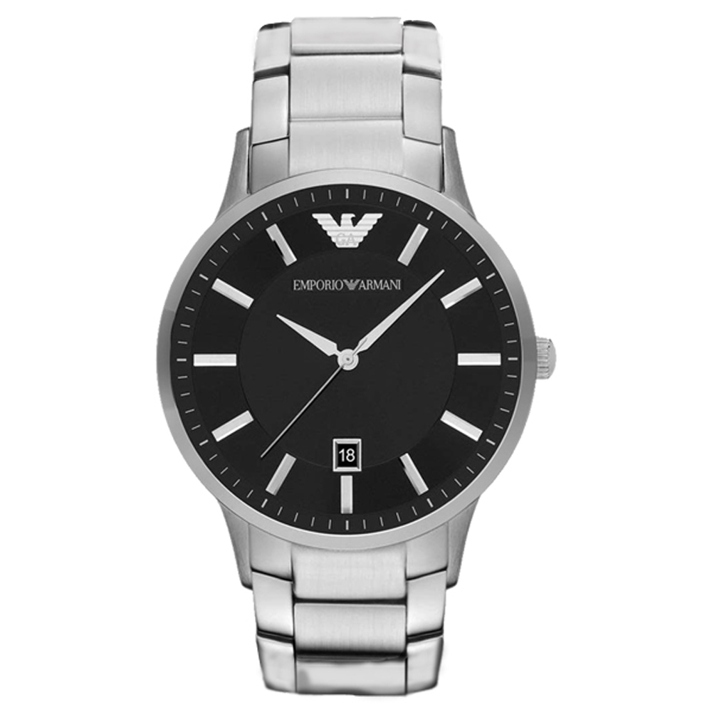 EMPORIO ARMANI 時尚典範紳士日期腕錶-銀X黑