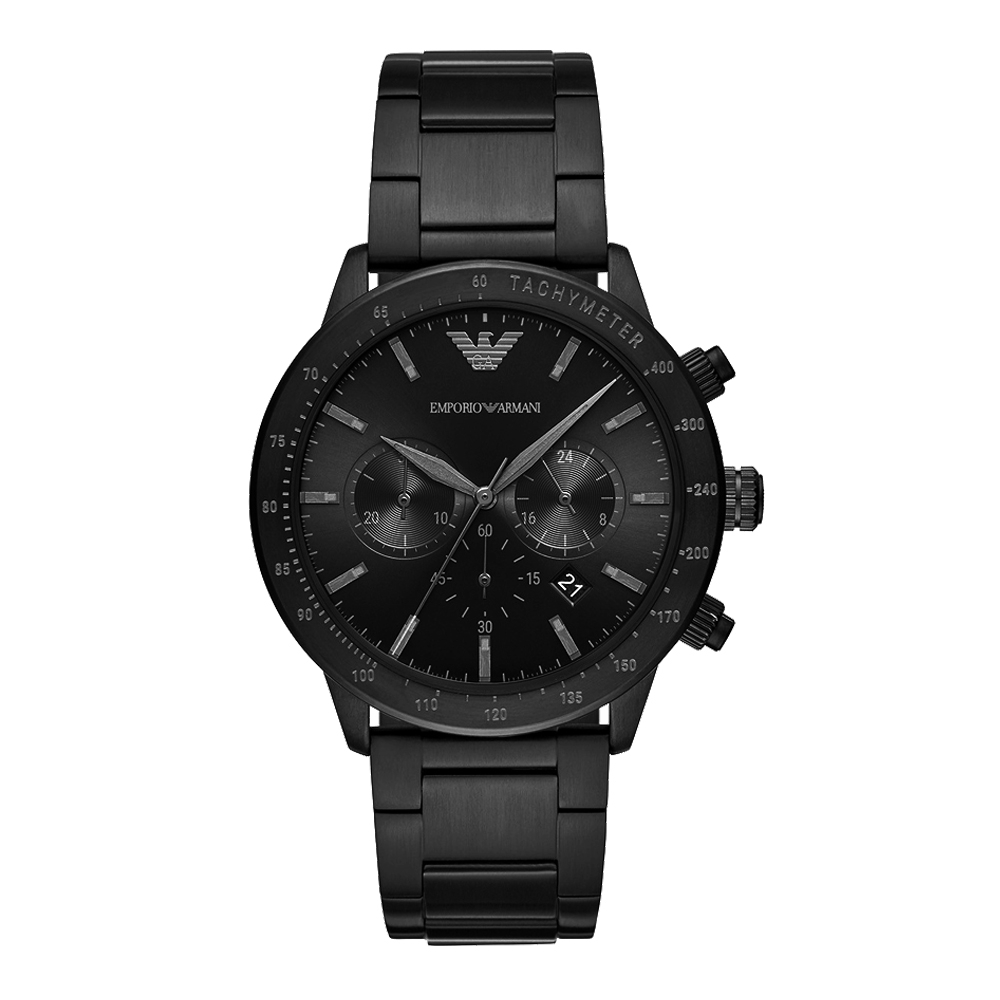 EMPORIO ARMANI 嶄新時尚三眼腕錶-黑