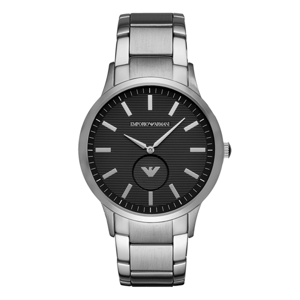 EMPORIO ARMANI 分秒必爭時尚都市腕錶-銀X黑