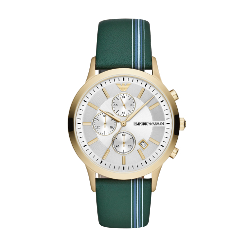 EMPORIO ARMANI經典綠色皮帶腕錶43mm(AR11233)