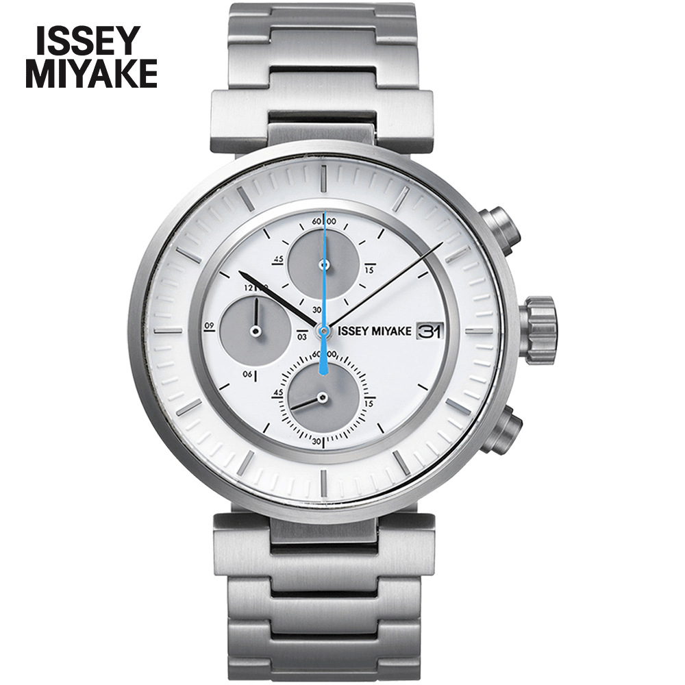 ISSEY MIYAKE 三宅一生 W系列三眼計時腕錶(白x銀/43mm) VK67-0010S SILAY007Y