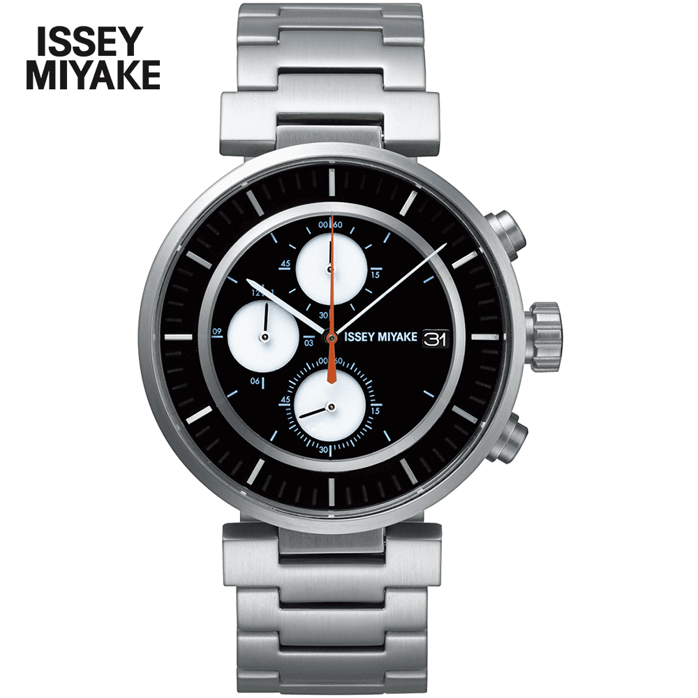 ISSEY MIYAKE 三宅一生 W系列三眼計時腕錶(黑x銀/43mm) VK67-0010D SILAY001Y