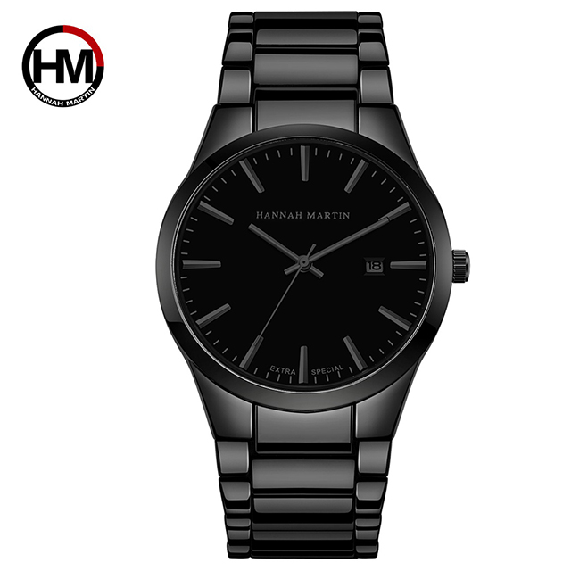 【HANNAH MARTIN】午夜迷情立體刻度不鏽鋼腕錶-黑框-40mm(HM1756-HH)