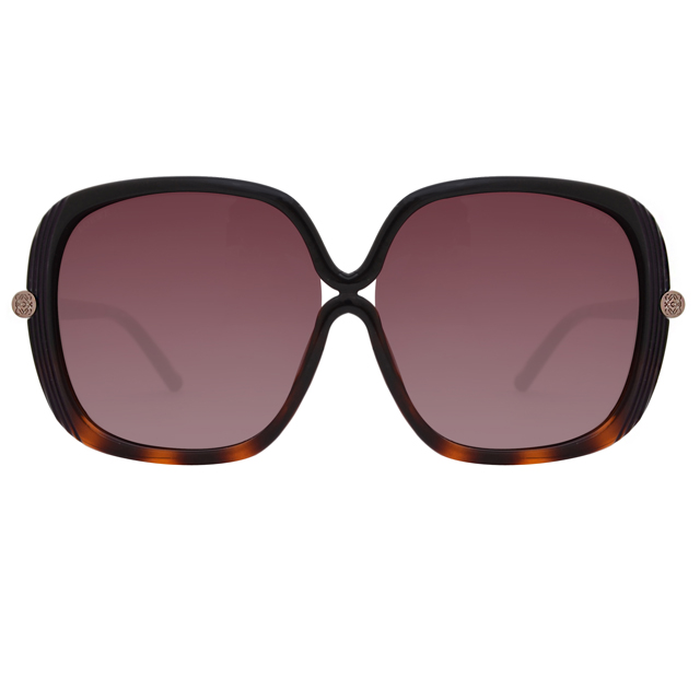 LOEWE 羅威新款 經典皮革大矩方框太陽眼鏡(琥珀/紫 SLW802-07RE)