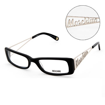 MOSCHINO義大利設計復古金屬LOGO造型眼鏡(黑) MO01301