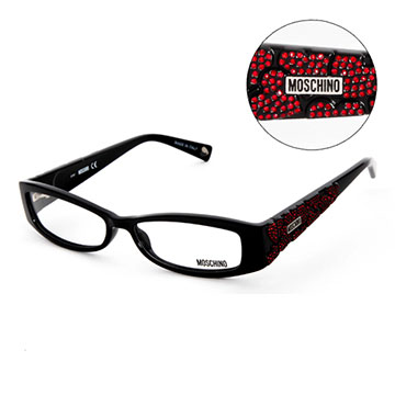 MOSCHINO義大利設計時尚晶鑽造型平光眼鏡(黑) MO01801