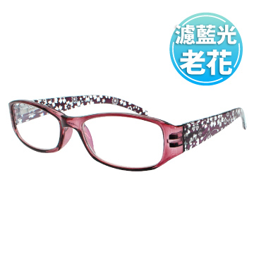 【KEL MODE 老花眼鏡】台灣製造 濾藍光彈性鏡腳 (#333紫花方框)