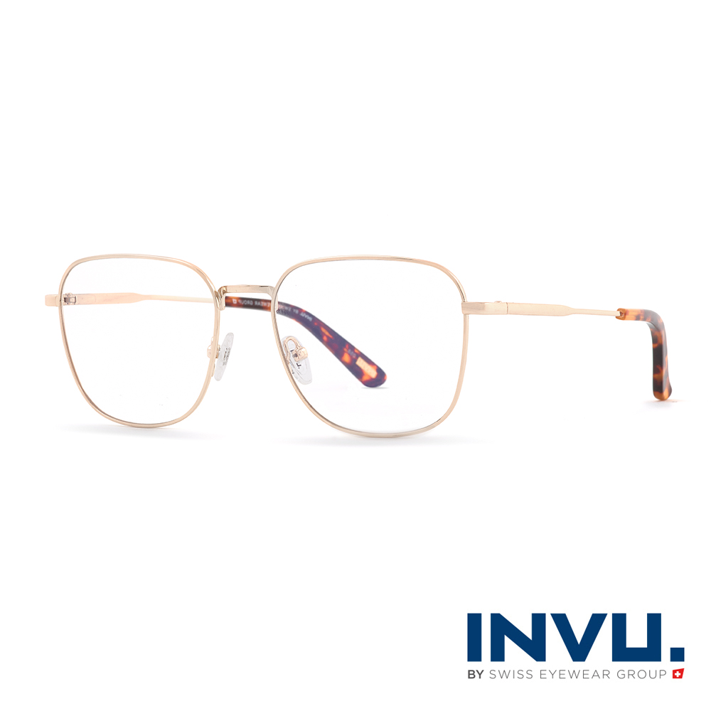 【INVU】瑞士文雅質感細方框光學眼鏡(白金/琥珀) B3910C
