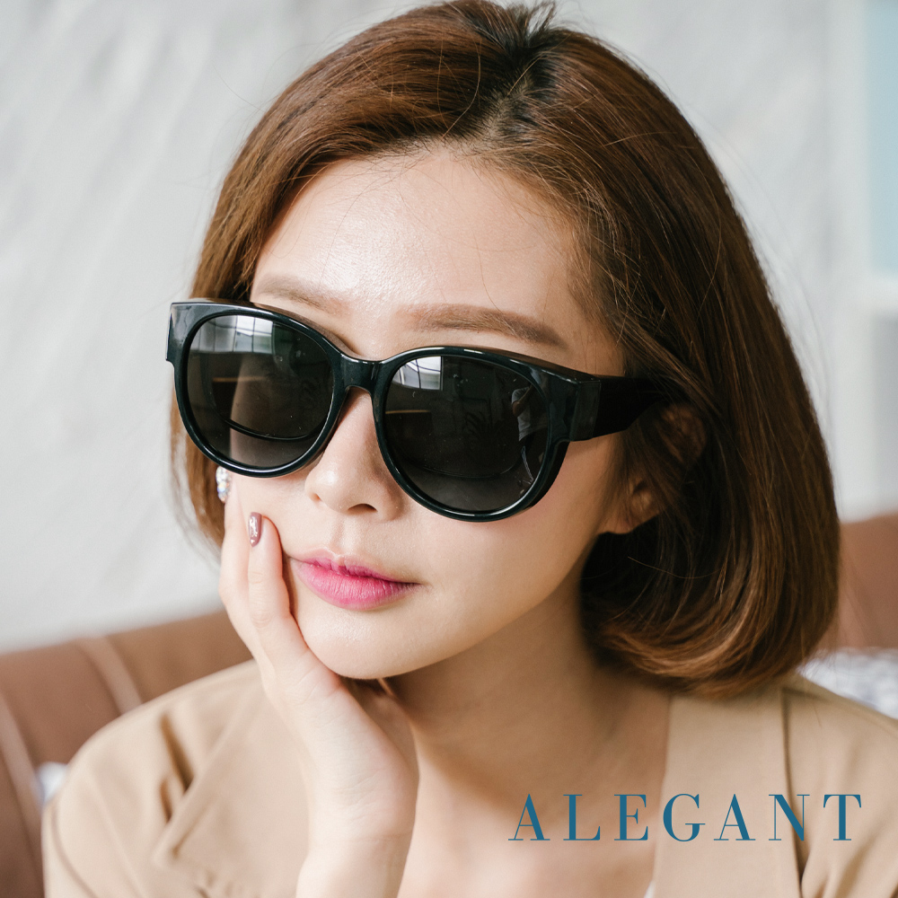 【ALEGANT】時尚象灰色圓框全罩式寶麗來偏光墨鏡/外掛式UV400太陽眼鏡/包覆套鏡