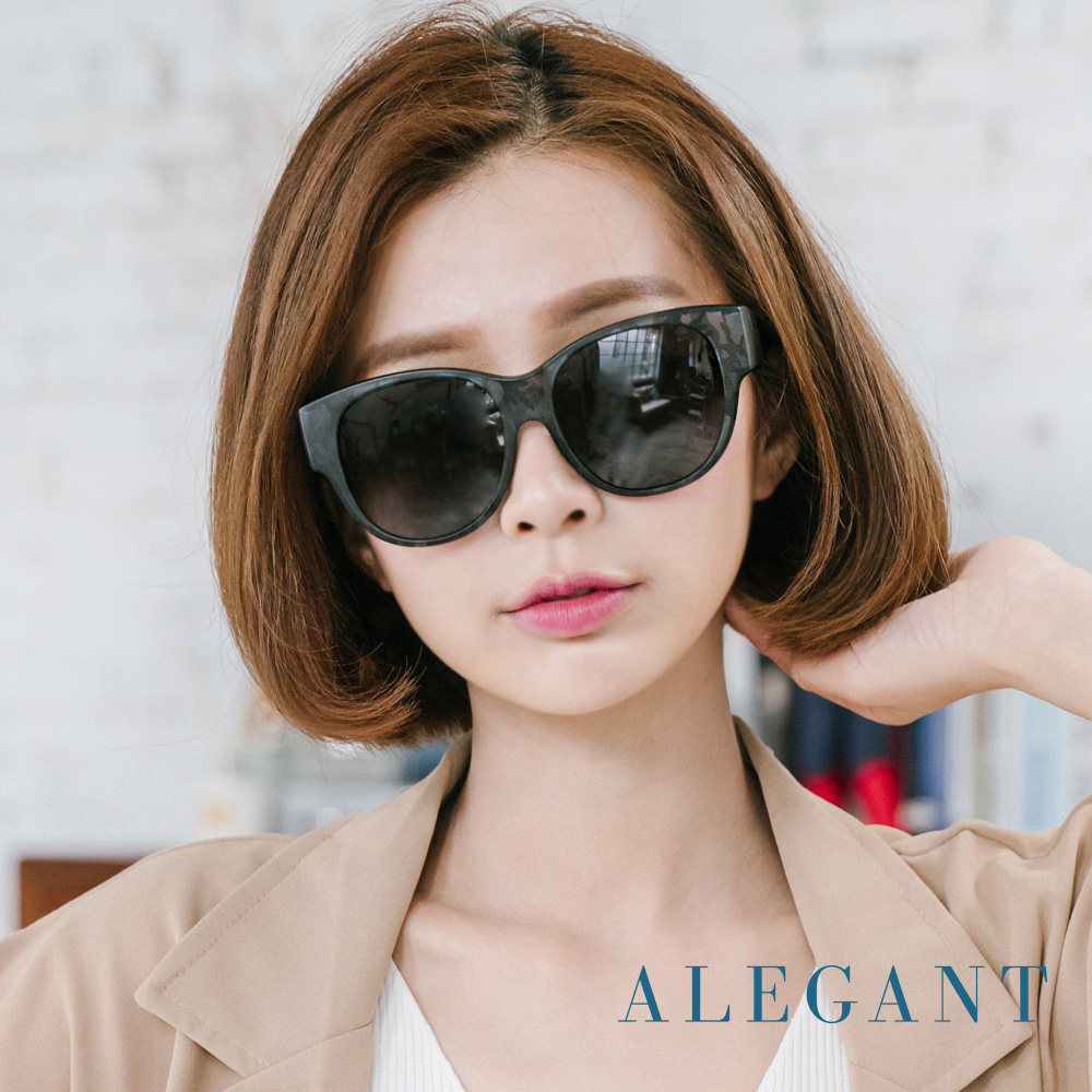 【ALEGANT】低調冰狼灰豹紋圓框全罩式寶麗來偏光墨鏡/外掛式UV400太陽眼鏡