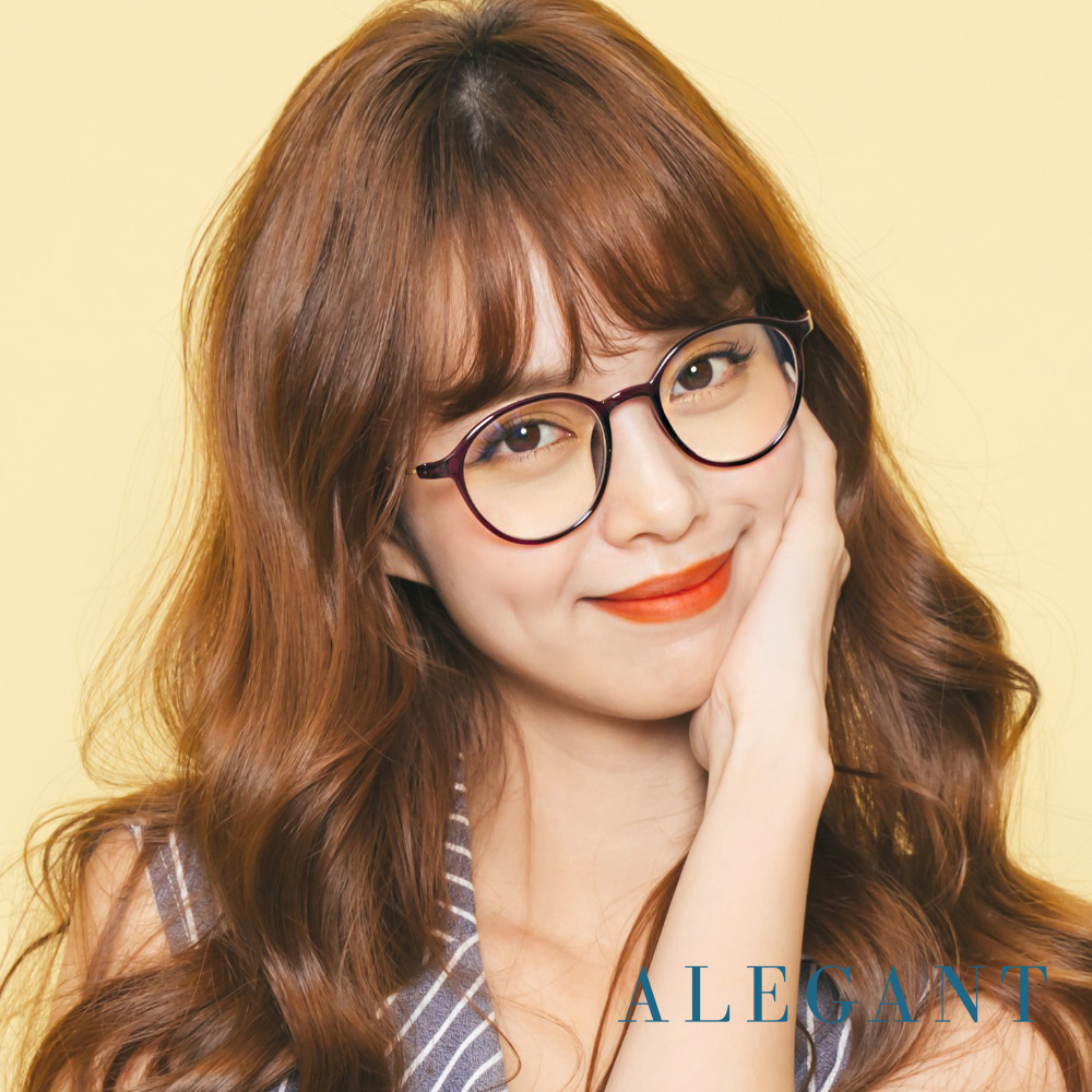 【ALEGANT】韓星時尚網紅復古桔梗紫TR90輕量圓框金屬鏡腳UV400濾藍光眼鏡