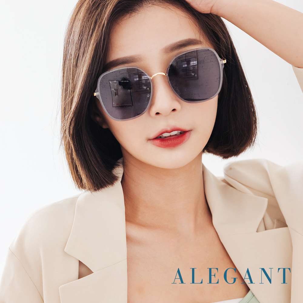 【ALEGANT】輕時尚靜瑟黑果凍透視金屬鏡框設計墨鏡/UV400太陽眼鏡