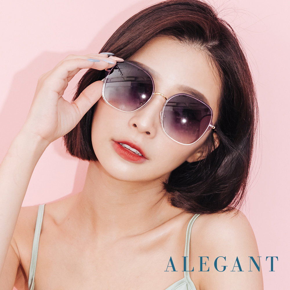 【ALEGANT】輕時尚漸層雪絨藍果凍透視金屬鏡框設計墨鏡/UV400太陽眼鏡