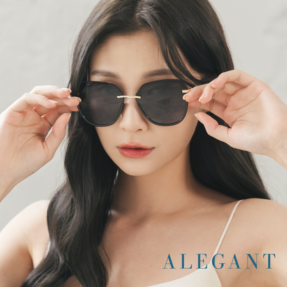 【ALEGANT】法式浪漫流行拼接半框設計青木黑色墨鏡/UV400太陽眼鏡