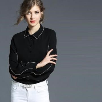 《D'Fina 時尚女裝》時尚線條風 優雅氣質風小燈籠袖百搭襯衫 (2色)