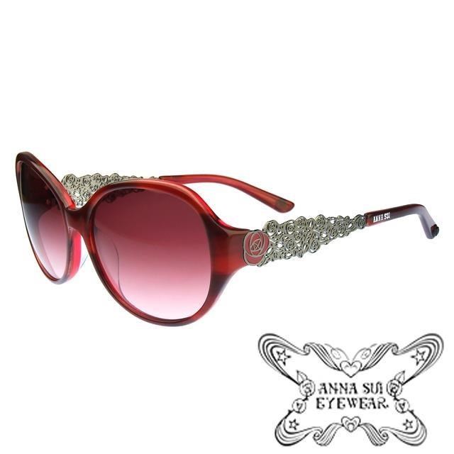 Anna Sui 玫瑰特殊金屬鏤空造型款太陽眼鏡(紅)AS854-205
