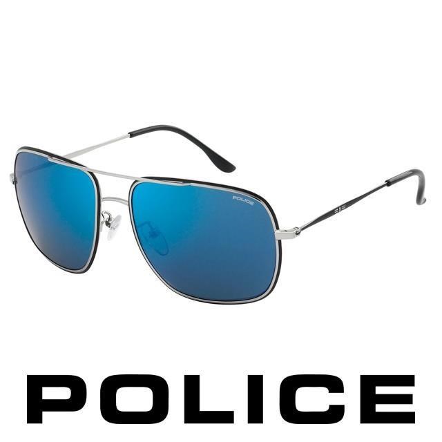 Police 義大利 警察 復古時尚經典藍造型太陽眼鏡(銀) POS8638K07B